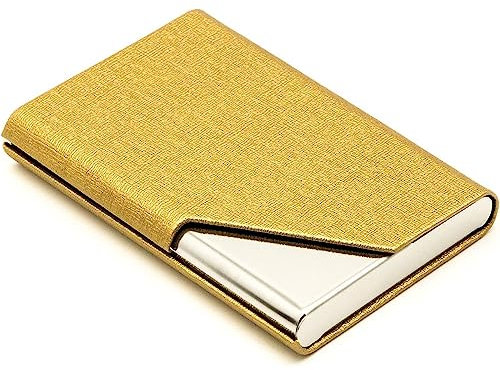 Ritte Visitenkartenetui, PU-Leder und Edelstahl Visitenkartenhalter mit Magnetverschluss für Damen und Herren, Unterwegs und Business (Gold)