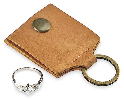 Leather Keychain Ring Holder, Wedding Ring Travel Case, Engagement Ring Holder, Ring Pouch Bag, Workout and Gym Ring Holder, Small Soft Leather Ring Bearer (Vintage Brown)