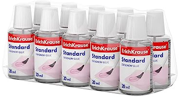 Erich Krause Flytande lim med borste 20 ml lösningsmedelsfritt vattenlösligt frostbeständigt – pyssellim transparent 10 stycken – papperslim för kontor och skola