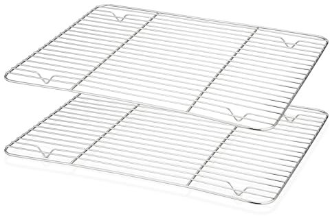 Joyfair Abkühlgitter 2er Set, Edelstahl Große Kuchengitter Auskühlgitter Set, 29,5 x 23 cm, Rechteckig Backgitter zum Backen Kochen Kühlen Grillen, Gesund & Langlebig, Ofen- und Spülmaschinenfest