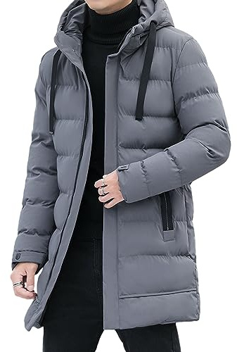 aromm Hombre Chaqueta Térmica de Invierno con Capucha Longitud Media Acolchado Relleno Abrigos de Plumón