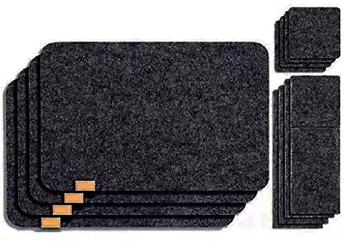 Bordstabletter, underlägg, 18 st Tvättbara filtunderlägg Bordsunderlägg Glaskniv Gaffelunderlägg Bestickpåsar Set Isoleringsdynor Absorberande matta (grå) (Color : Black)