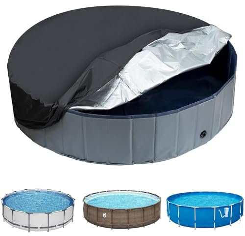QINERSAW 122cmX30cm Runde Poolabdeckung Hundepool Kinderpool Schutzabdeckung Schwimmbad Schutzabdeckung Pool Abdeckplane mit Kordelzug Poolabdeckung Wasserdicht Staubdicht Faltbarer UV Beständig