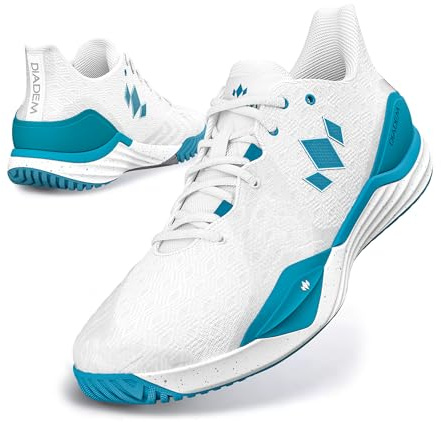 Diadem Court Burst | Women's Pickleball & Tennis Shoes for Stability, Speed, Performance & Comfort, White and Teal, US Size M5.5/W7