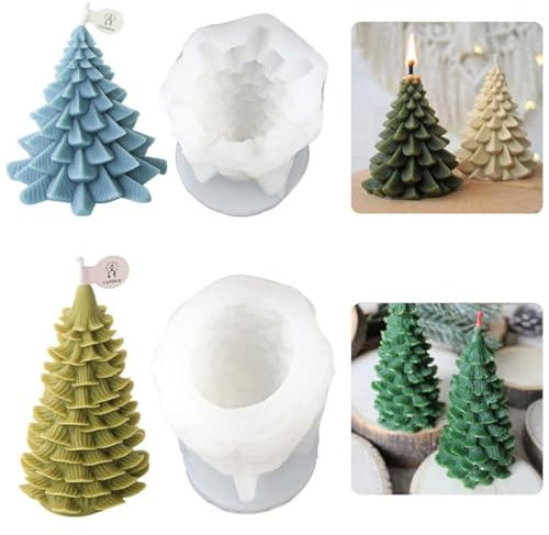 2 Stück Weihnachtsbaum Silikonform, 3D Silikon Weihnachten Kerzenform, Kerzengießform Silikonformen, kerzenformen zum gießen weihnachten für DIY Handwerk Dekoration (B)