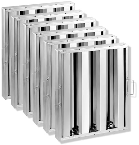 VEVOR Commercial Hood Filter, 15.5W x 19.5H Inch Range Hood Filters, Stainless Steel Restaurant Range Hood Baffle Filter for Grease Rated Commercial Kitchen Exhaust Hoods, 3 Grooves, Pack of 6