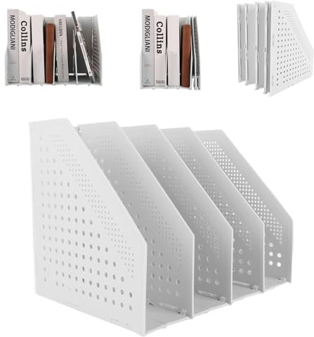 MEISO Portariviste Pieghevole Formato con 4 Scomparti, Organizer da Faldoni, Organizer da Scrivania per Ufficio, Scolastico, Casa (Bianco)