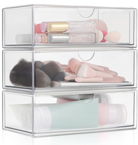 Luxshiny 3 Stück Durchsichtiger Make-Up-Organizer Wattestäbchenbehälter Schubladen-Organizer Stapelbare Schminktisch-Aufbewahrungs Box Behälter mit Deckel Aufbewahrungsbehälter