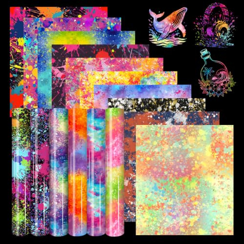 HTVSTD Multicolor Ink HTV Heat Transfer Vinyl 16pcs10*12in Iron on Vinyl | Easy to apply, premium quality, suits all cutting machines, great for decorating clothing, pillows, hats and tote bags.
