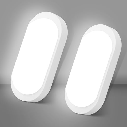GOOSKI 2 Stück Kellerlampe LED Deckenleuchte 18W 1800LM, IP65 Feuchtraumleuchte, Wandleuchte LED Lampe Ovalleuchte Neutralweiß 4000K, Kellerleuchte für Flur Keller Badzimmer Garten Garage Balkon