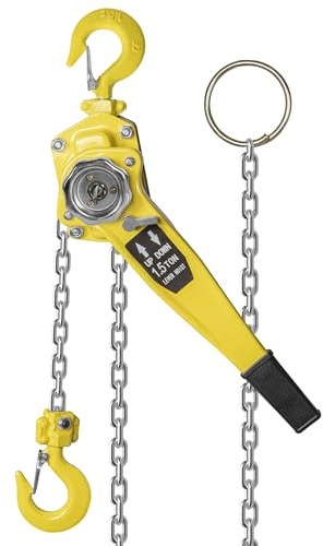 OUUTMEE Paranco manuale a catena 1.5 T paranco a leva manuale, altezza di sollevamento 3 m, paranco a catena in acciaio al carbonio G80 con gancio per magazzino, garage e banchina di fabbrica (giallo)