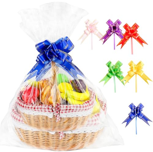 6 pellicole regalo extra grandi, sacchetti di cellophane trasparenti, 60 x 72 cm, sacchetti di cellophane con 6 fiocchi, sacchetti regalo trasparenti per fiori, cesti regalo, artigianato, confezione