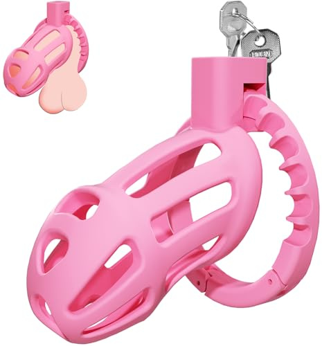 Male Chastity Cage Sex Toys – Lightweight Chastity Device with 8-Size Adjustable Cock Ring & Invisible Lock, Cock Cage Bondage Gear for Penis Exercise Control, Adult Toys for Men Beginners (Pink)