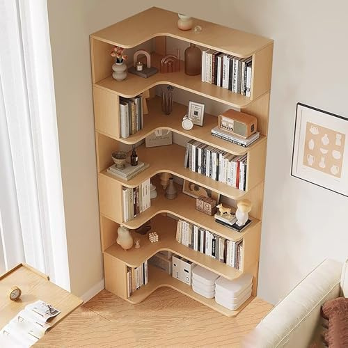 MNBVH 6-Tier Corner Bookshelf, Modern Tall Bookcase with Anti-Drop Panel, L-Shaped Etagere Shelf, Freestanding Corner Display Rack for Home Office and Living Room Storage Organizer
