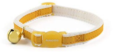 Ancol Reflective Safety Buckle Cat Collar in Yellow - Comfortable Pet Accessory with Warning Bell - Kitten Training Walking Neckband