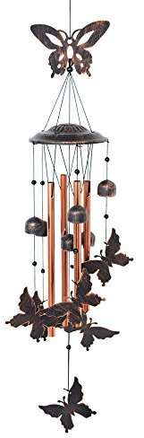 BLESSEDLAND Schmetterling Wind Chime,Windspiel-4 hohlaluminiumrohre -5 Wind Glocken Schmetterlinge 7-Wind Chime mit s-Haken für innen und außen L 38x Dia.4.72 Zoll schwarz-Gold, Bronze