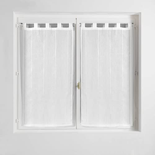 Douceur d'Intérieur, Paire Droite à Passants (2 x 90 x 120 cm) Linahe Blanc, Voile Sablé Fils Chenille