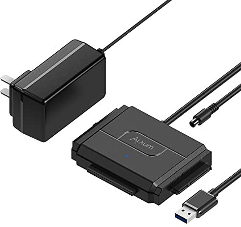 Alxum IDE und SATA Adapter, USB 3.0 Festplatten Konverter mit Netzschalter für 2.5 und 3.5 Zoll HDD oder SSD, CD-ROM, CD-RW, DVD-RW Laufwerke