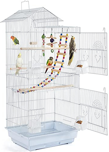 Yaheetech Jaula de Pájaros Jaula de Aves Canarios 46 x 35,5 x 99 cm Jaula para Mascota Blanco
