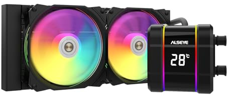 ALSEYE M240 Plus CPU Liquid Cooler, Temperature Displayed ARGB AIO CPU Water Cooler with 240mm Radiator & Dual 120mm ARGB PWM Fans, Support Intel AMD, LGA1700 Compatible
