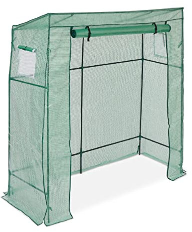 Relaxdays Tomatengewächshaus, HxBxT: 197 x 197 x 77 cm, Schrägdach, Reißverschluss-Tür, 2 Fenster, Gewächshaus, PE, grün