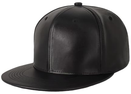CHOK.LIDS PU Leather Flat Brim Hats for Men Women Hip Hop Baseball Snapback Blank Hats Solid Panther Black (Leather Black)