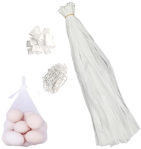 Molyorch 100 Piezas Bolsa De Red Reutilizable, Bolsa Malla Huevos, Bolsa De Malla De Huevos, Para Huevo Paquete, Recoger Piezas Pequeñas, Fruta Fresca (Botón Blanco)