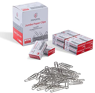 PAPERPAL Paperclips for Office School & Personal Use, Jumbo Smooth Paper Clip (2), 1000 Large Paper Clips (10 Boxes of 100 Each), Silver