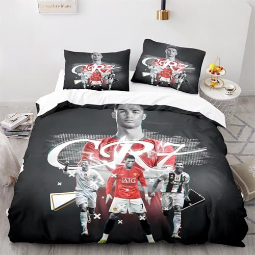Enfunt-Home Fußball-Stars Bettwäsche Set 2 Teilig Bettbezüge Mikrofaser 1 Bettbezug 135x200cm Mit Reißverschluss Und 1 Kissenbezug 80x80cm