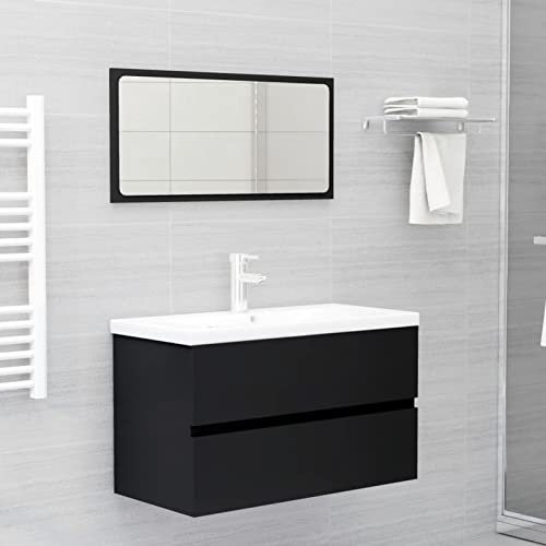 XIAOGUANG Meuble de Salle de Bain 2 Pièces - Ensemble Lavabo en Aggloméré Noir