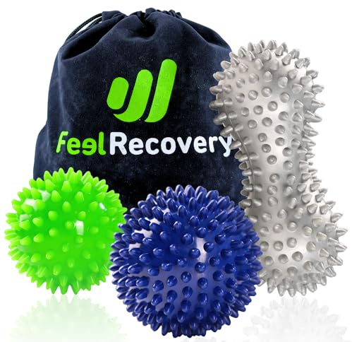 Set 3 Palline a Riccio Massaggio Fascite Plantare, Riflessologia e Miofasciale - Pallina Massaggiatore Muscolare per Riabilitazione, Antistress, Mal di Schiena, Mani, Piedi e Gambe