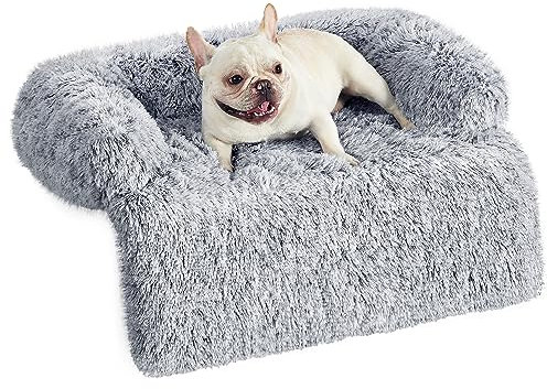 Feandrea FluffyHug Hundebett Plüsch, Hundedecke Sofa, Sofaschutz Hund, Hundekissen, Größe M, für kleine und mittelgroße Hunde, 80 x 75 x 16 cm, Ombré-Grau PGW221G01