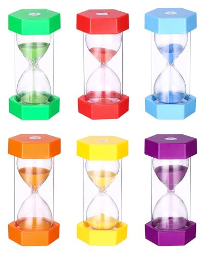 Birshe Sanduhr 6 Stück,Sanduhren Set für Kinder,1,3,5,10,15und 30 Minuten Küche Timer Eieruhr Kinder Sand Timer Set Küchentimer Gilt für zähneputzen Kinder Deko Wohnzimmer,Spiel,Sport,Klasse