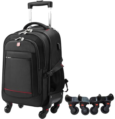 Rolling Backpack with 4 Extra Wheels - Water-Resistant, Airline Approved Underseat Travel Luggage, Ideal 18*14*8 Personal Item Suitcase, Wheeled Backpack, Roller Backpack,Rolling Laptop Bag