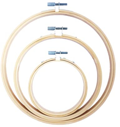 Set of 3 Bamboo Embroidery Hoops, Craft Rings for Needlework and DIY Art, 4, 6, 8 Inches
