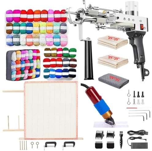 BESGEER 2024 Kit de Inicio de Pistola para Tejer Alfombras con Marco y Cortacarpetas, Kit de Tejer Alfombras de Pileta de Corte y Anillo 2 en 1, Kit Completo de Pistola para Teje(Negro)