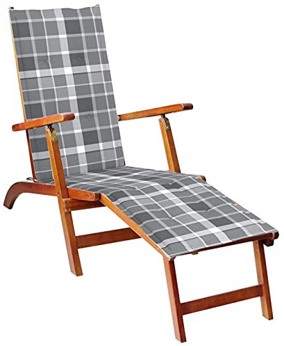 ZEYUAN Liegestuhl mit Fußstütze und Auflage Akazie Massivholz, Gartenliege, Sonnenliege, Relaxliege, Deckchair, Terrassenstühle, Beach Chair, Saunaliege 3064028