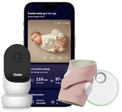 Owlet Dream Duo 2 - Baby Monitor Intelligente: Dream Sock e Owlet Cam 2 - Monitoraggio in tempo reale dei parametri vitali e visualizzazione video HD - Rosa Antico