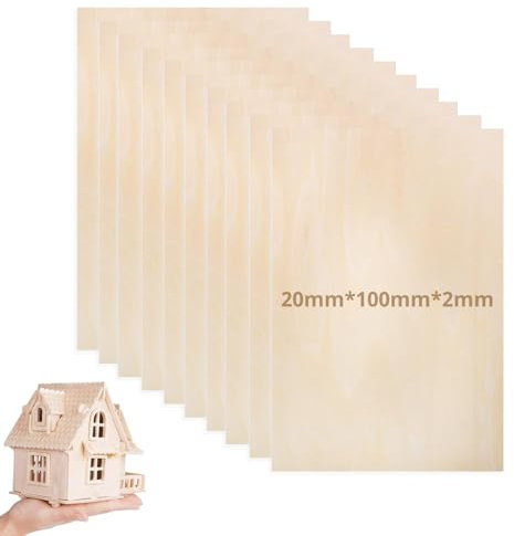 Hugwish 10pcs balsaholz 2mm, sperrholz 20x10cm, holzplatten zum basteln, sperrholzplatte, bastelholz platten, pappelsperrholz für DIY Holzarbeiten, Laserbearbeitung, Gemälde (20x10cm))