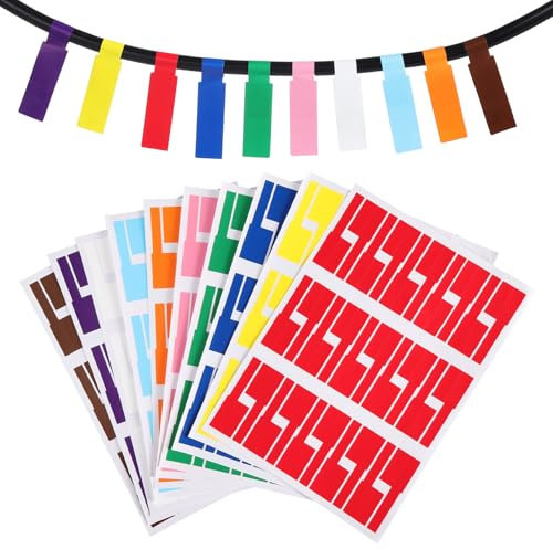 HonGien 300 Stück Kabeletiketten Selbstklebend Wasserdicht Kabeletikett Kabel Beschriftung Wiederverwendbar Kabelbeschriftung Mehrfarbige Beschreibbare Kabel-Etiketten P-Typ 10 Farben