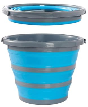 Collapsible Bucket 10L, Silicone Folding Bucket, Round Blue/Grey Mop Bucket for Cleaning Tools, Ideal for Travelling & Fishing, Space-Saving Design by Zuvo