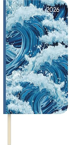 Alpha Edition - Lady Journal Slim Waves 2026 – Taschenkalender 16x9 cm– Weekly – eleganter Wochenplaner mit Notizseiten, Info- & Adressteil – 128 Seiten
