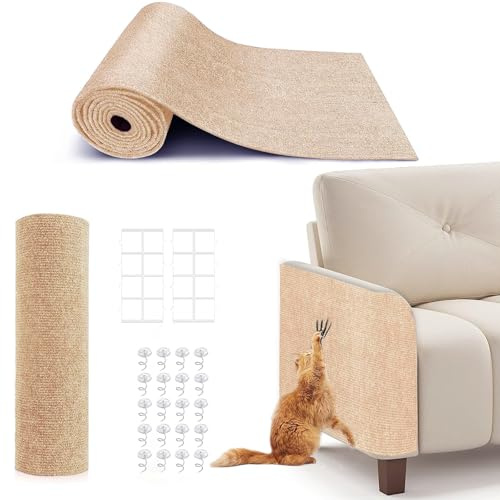 78.7X15.8 Cat Scratching Mat, Self-Adhesive Cat Scratch Carpet, DIY Cats Scratch Furniture Protector for Couch, Sofa, Wall & Door, Durable Furniture Guards Couch Scratcher from Cats Claws (Beige)