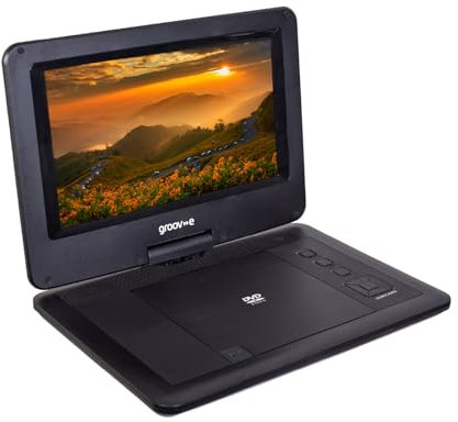 Groov-e Reproductor de DVD portátil de 10.1 Pulgadas, Reproductor de películas con Pantalla LCD TFT, Altavoces Integrados, Puertos USB y Tarjeta SD, Control Remoto y batería Recargable, Red eléctrica