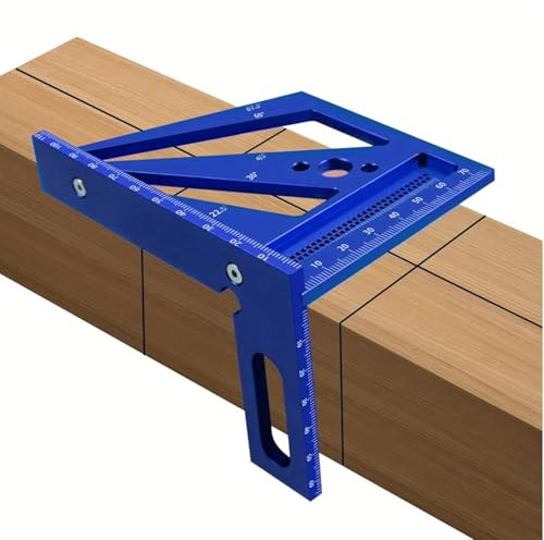 Equerre Menuisier 3D Multi-Angles, 22,5-90° Équerre Charpentier Règle de Mesure en Alliage d'Aluminium, Carrée Rapporteur pour Bricolage, Ingénieurs, Travail du Bois (Bleu, Métrique)