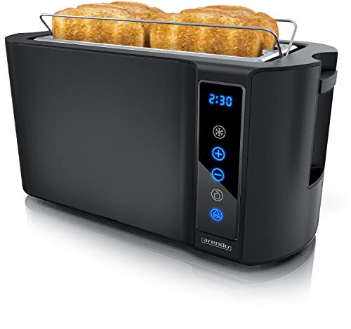 Arendo Tostadora de 2 Ranuras Largas para 4 Rebanadas, 1500 W, pantalla táctil, doble carcasa, soporte para bollería, 7 niveles de tostado, centrado y pantalla de tiempo restante, función memoria