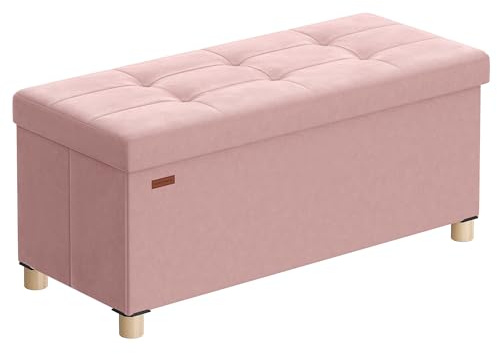 SONGMICS Pouf Contenitore Cassapanca Pieghevole, 38 x 76 x 38,5 cm, Sgabello Poggiapiedi, 77 L, Superficie in Velluto, per Camera da Letto Soggiorno, Rosa Pastello LSF0517R01