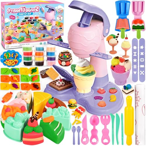 TEBOKHAD Pate a Modeler Glace, 46 Pièces Pâte à Modeler pour Enfants, Accessoire Pate a Modeler pour Enfants avec 12 Pots De Pate a Modeler Cadeau De Jouet pour Enfant 3 4 5 6 7 8 Ans