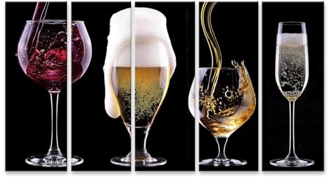 islandburner Imagen sobre lienzo Vino Cerveza Whisky Espumoso Vidrio Fondo Negro Cuadros Cuadros Mural 160 x 80 cm