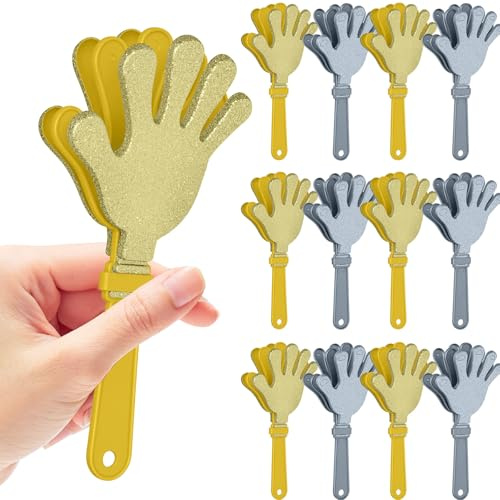 12 PcsGlod and silver Glittered Hand Clappers，7 Hand Clappers Noisemakers for 2026 New Year's Eve Party Supplies